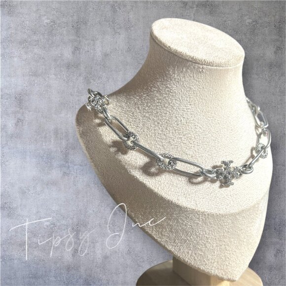 NEW Tory Burch Silver and Pave Roxanne Chunky Necklace - Picture 3 of 4